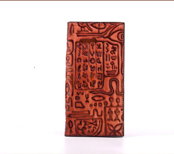 Free Shipping Leather Long Designer Wallet New Retro Oracle Bone Script Hand-held Bag Leather Top Layer European And American Fashion Card Bag Phone B