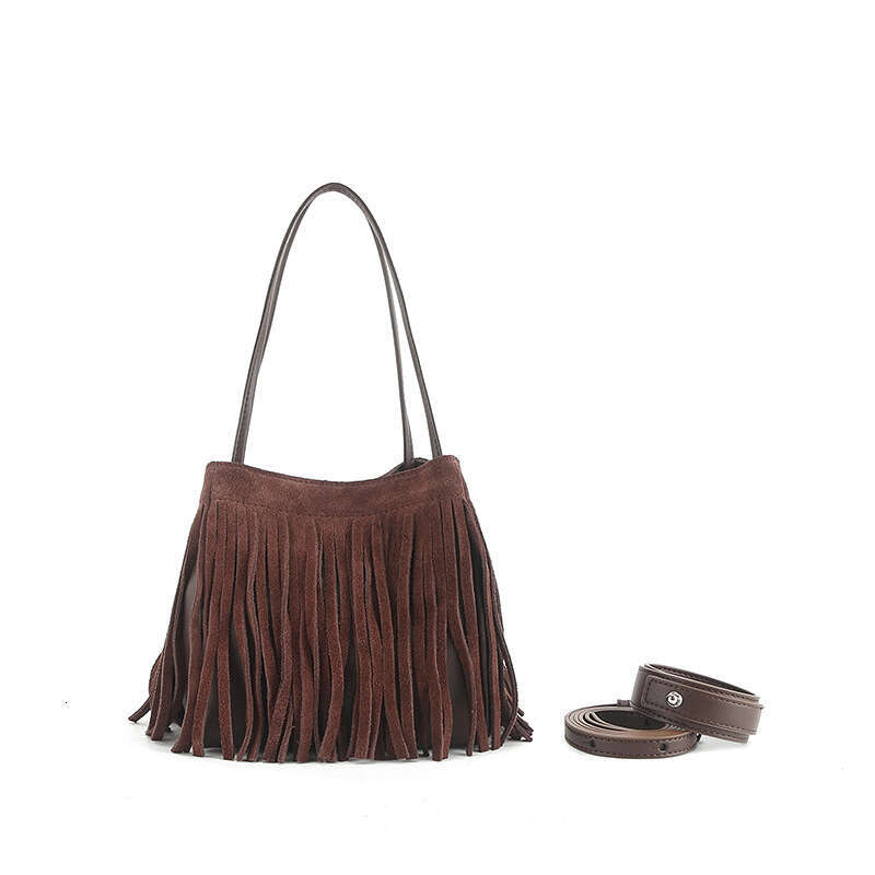New Style Niche Tassel Genuine Leather Women's Autumn Winter Atmosphere Single Shoulder Crossbody High-end Transformable Small Square Bag