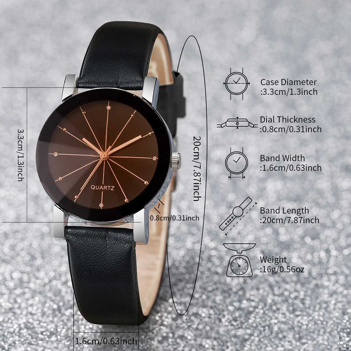 Black White 2pcs/Set Fashionable Round Shape Womens Leather Quartz Watch XJ250527