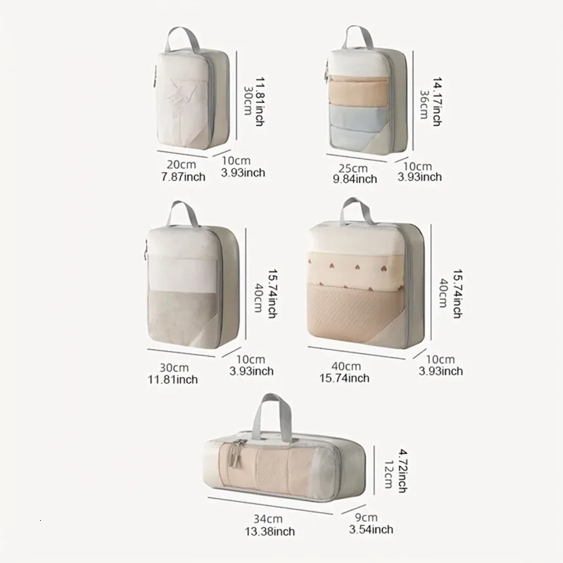 5PCS Compression Packing Cubes for Suitcases Travel Accessories Expandable Packing Organizers Lightweight Travel Organizer Cubes 250526