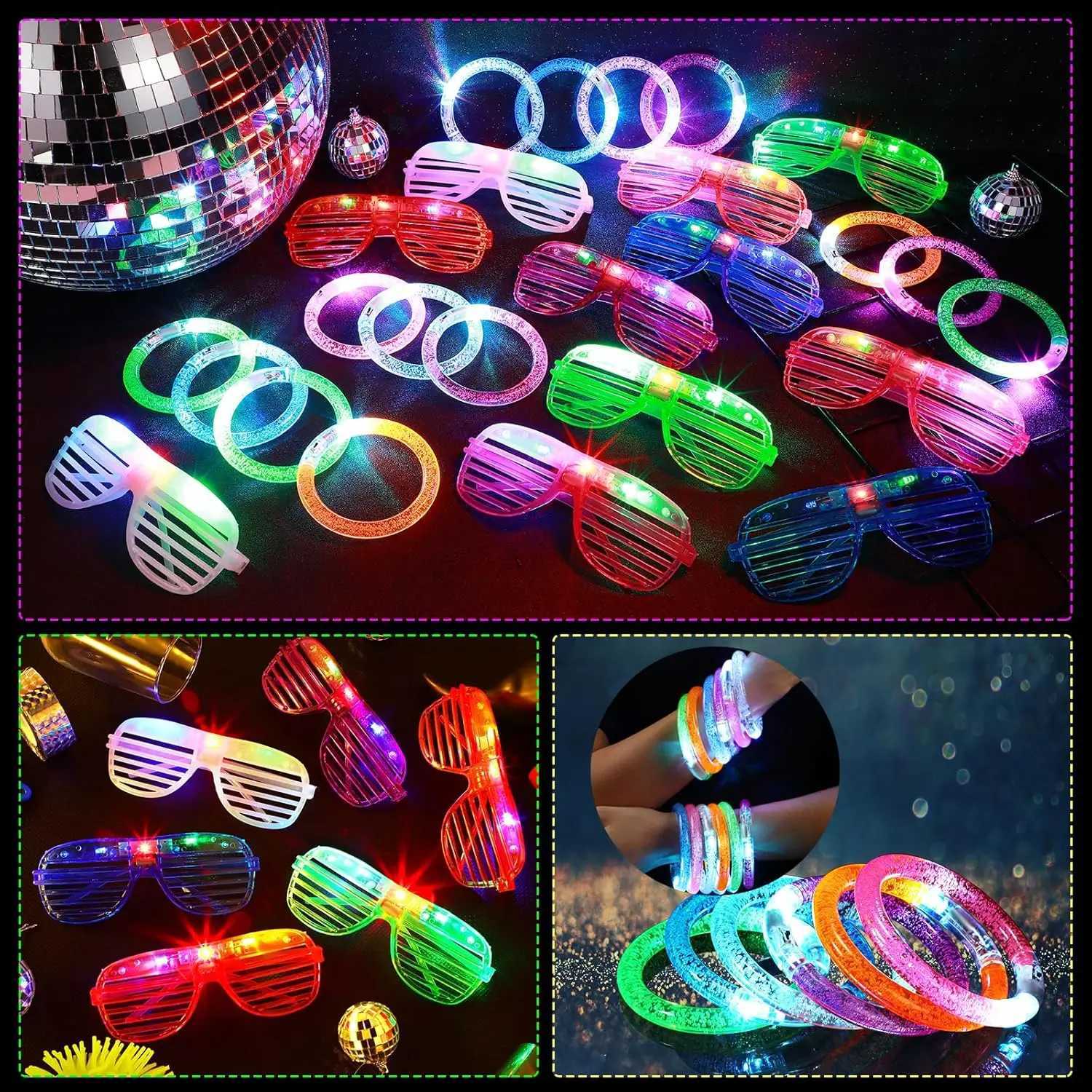 96-Pack LED Party Supplies 48 Glow Glasses 48 Bracelets Neon Flashing Gifts for Bachelor Carnival Birthday Wedding W250528