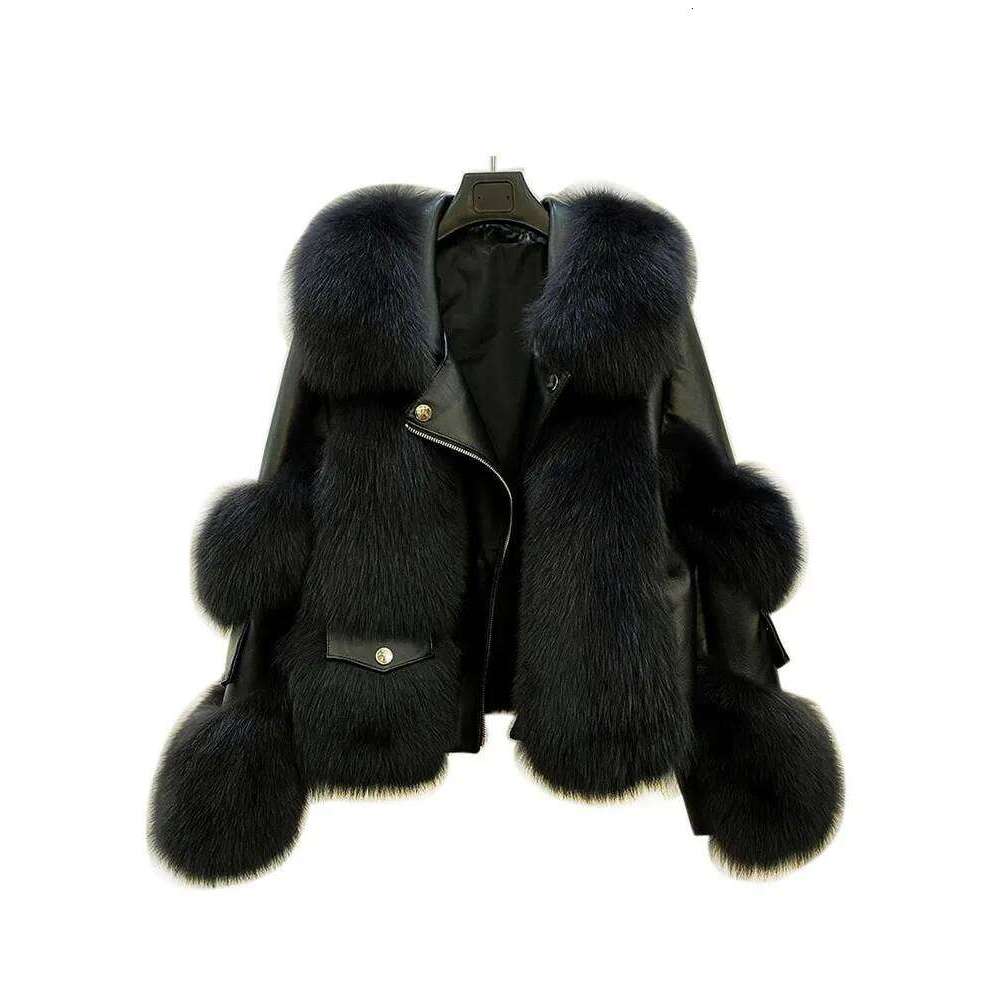 ZADORIN New Winter Coats Furry Fox Coat Women Turn Down Collar PU Leather Splicing Warm Lining Faux Fur Jacket