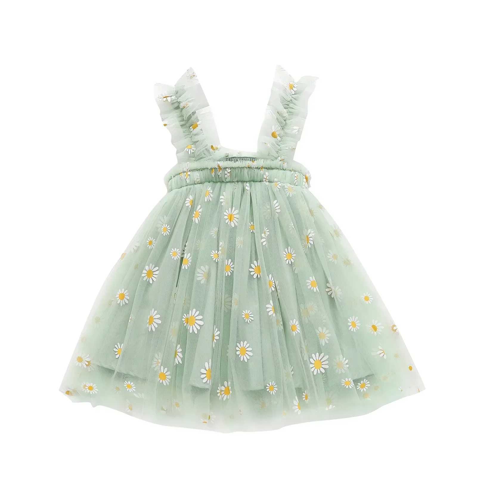 Summer Baby Girls Tulle Dress Daisy Floral Kid Birthday Party Dress Sleeveless Sling Toddler Girl Casual Clothing Princess Dress X250528