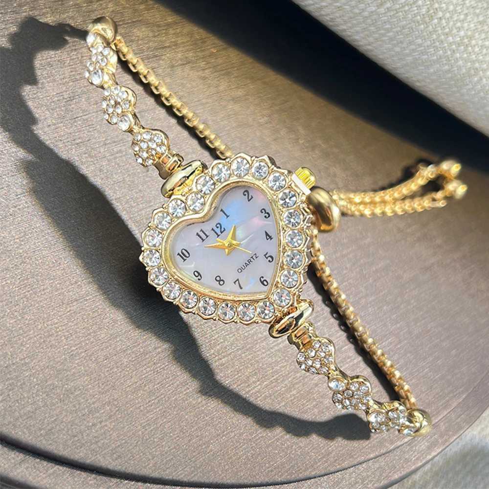 New Fashion Heart-shaped Ribbon-Strap Diamond-Studded Flower Watch for Women with Adjustable Bracelet XJ250527