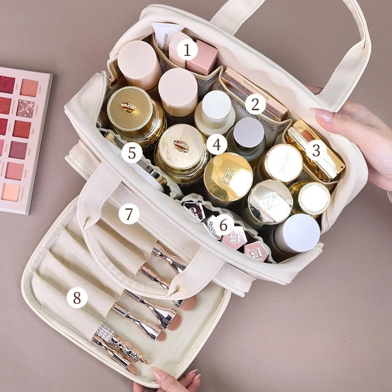 PU Leather Cosmetic Bag For Women Multifunctional Portable Storage Makeup Bag Large Capacity Travel Toiletry Storage Bag 250527
