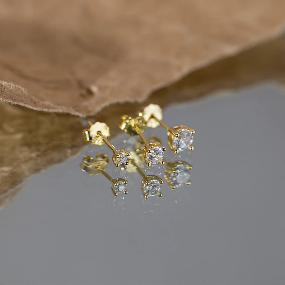 Aide 3PCS 2mm 3mm 4mm 925 Sterling Silver Ins Zircon Stud Earrings Gold Mini Minimalism Earrings Fine Jewelly Party Gift 250527