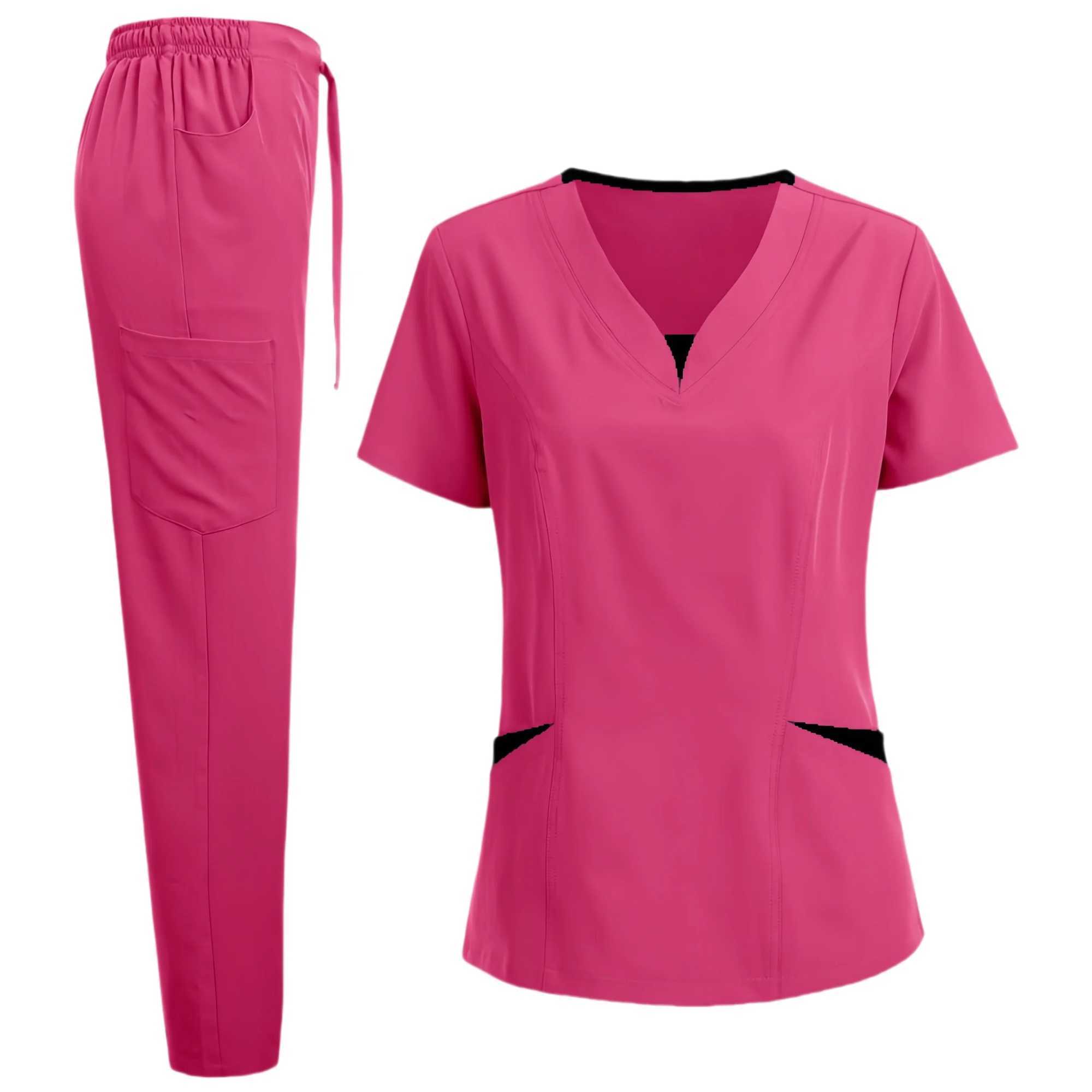 Scrub Set for Women Nurse Blouses Trendy V Neck Plus Size Nursing Blouse Beautiful Solid Color Workwear Scrubs Tops and Pants X250528
