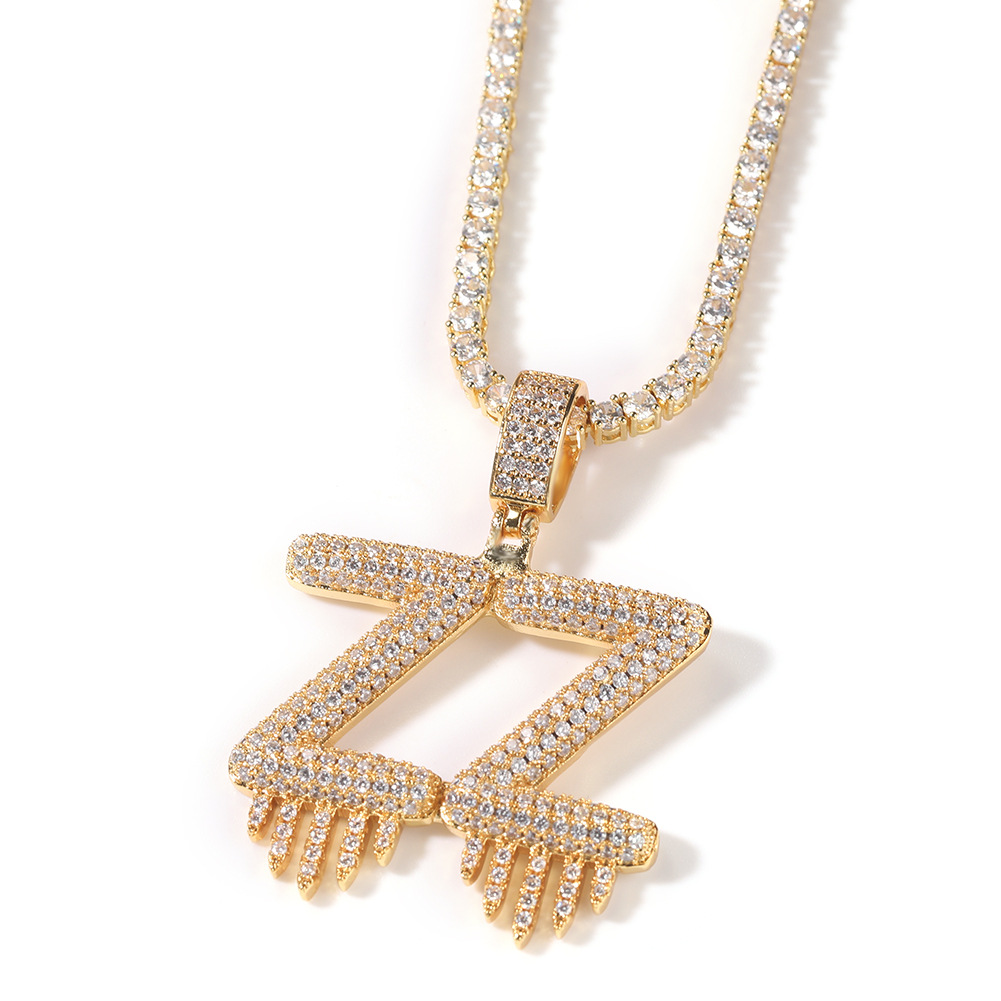 Custom TopBling A-Z Baguette Letters Ice Name Pendant Necklace Bling 18K Real Gold Plated Hip Hop Jewelry