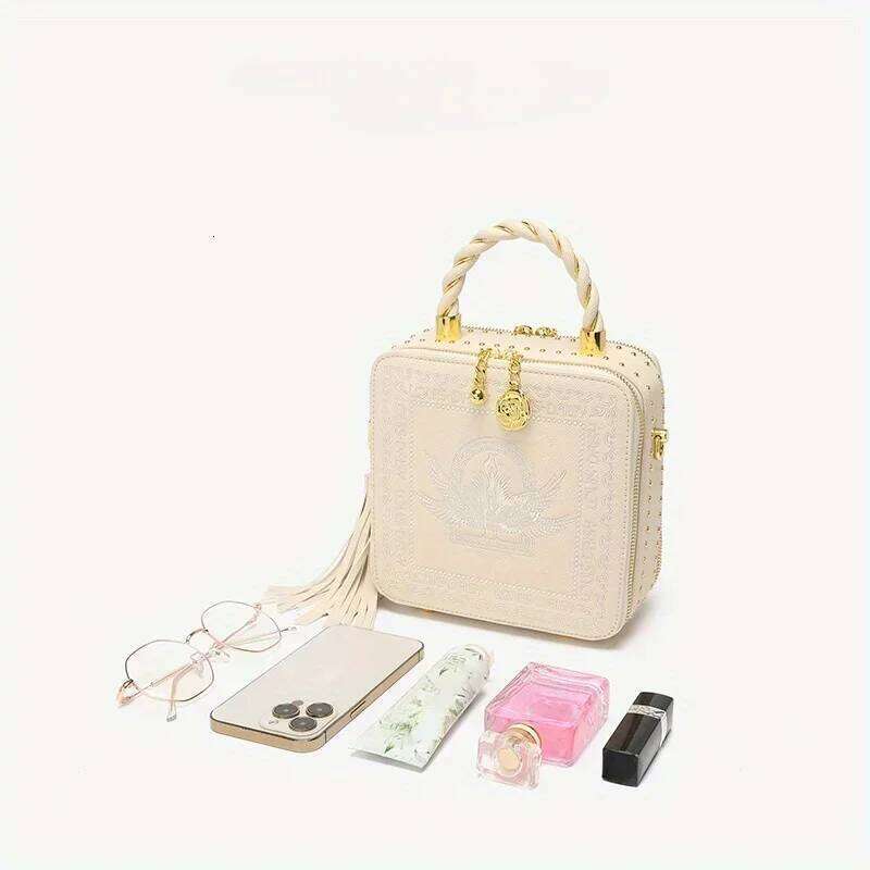 Fashionable Versatile Women's Crossbody Bag With Pu, Embroidery And Multilayer Design