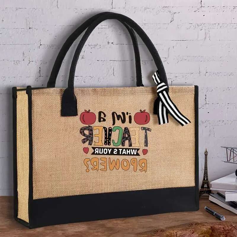 1pc Casual Style Large Capacity Tote Women, Reusable Waterproof ing, Thick Canvas Shoulder Bag for Travel and Beach Vacation