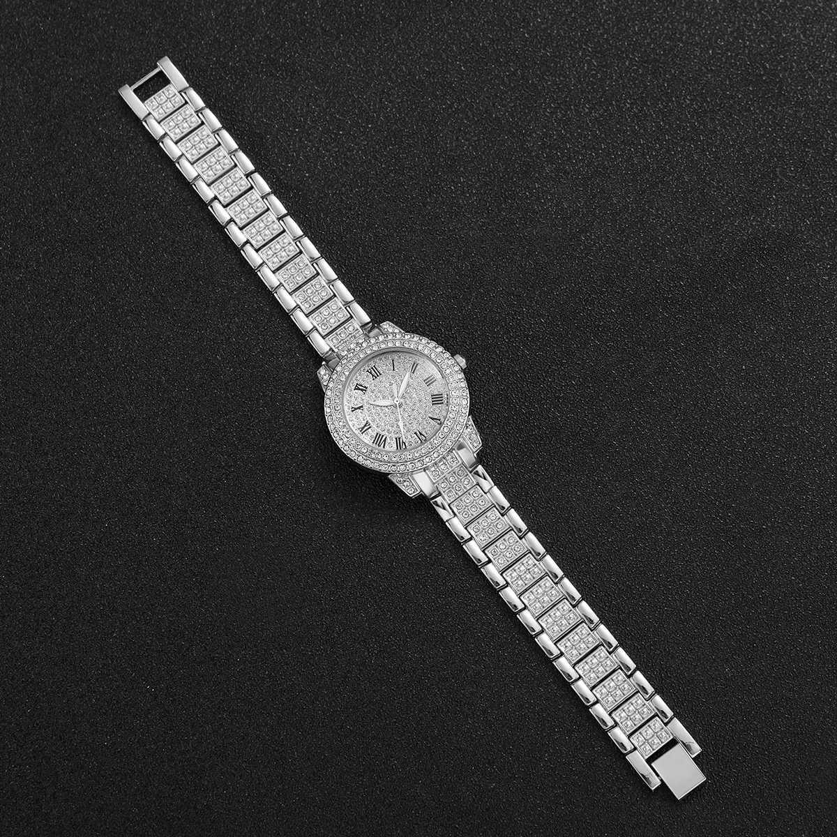 3PCS Women Watches Fashion Full Rhinestone Quartz Watch Stainless Steel Band WristwatchesWithout Box XJ250527