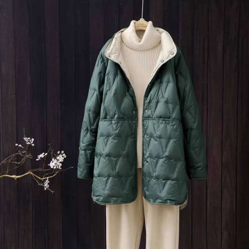 New Autumn Winter Ultralight Long White Duck Down Female Single-Breasted Double Sided Puffer Jacket Women