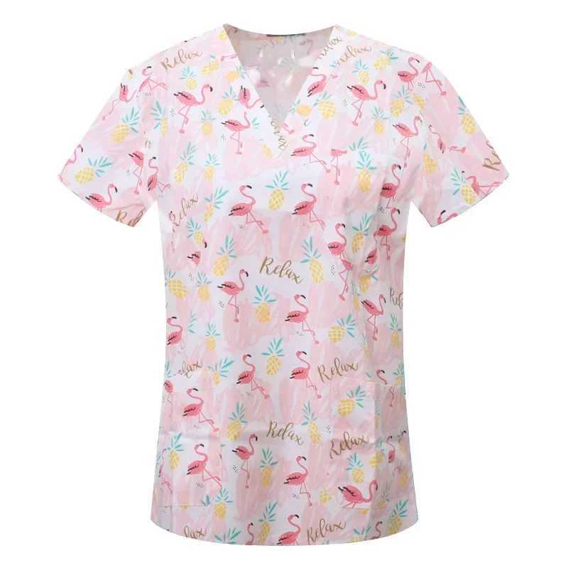 Nurse Uniforms Women Print Short Slve V-neck Scrubs Working Medical Blouse Overalls Uniforms Medical Nursing Spa Pet Dentistry X250528