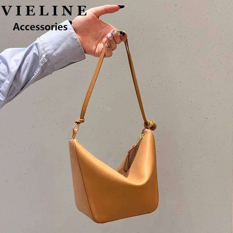 VIELINE Women's Underarm Hobo Simple Design Pillow Bag Genuine Leather Satchels Ladies Mini Purse