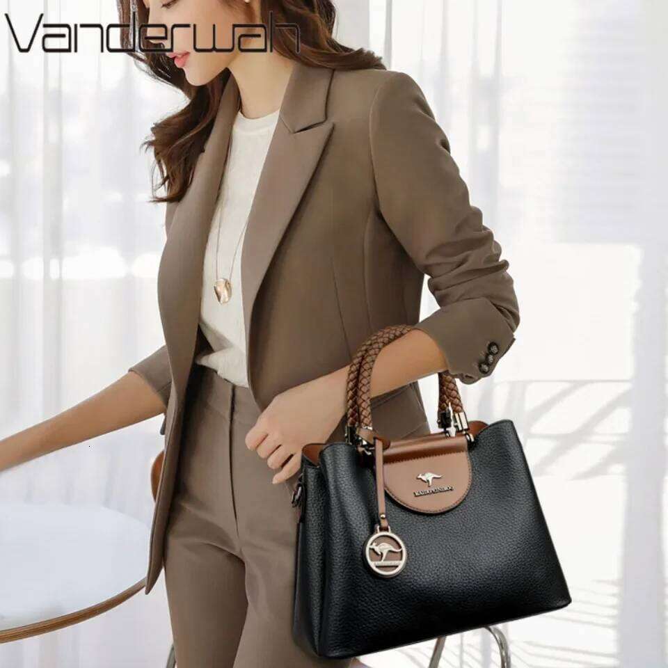 VANDERWAH 3 Layer Design Women's Handbags Designer Shoulder Crossbody Bags High Quality PU Leather Ladies Casual Tote Bag