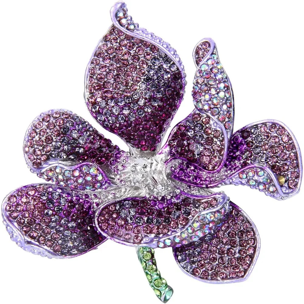 Womens Austrian Crystal Orchid Flower Petal Brooch 250527