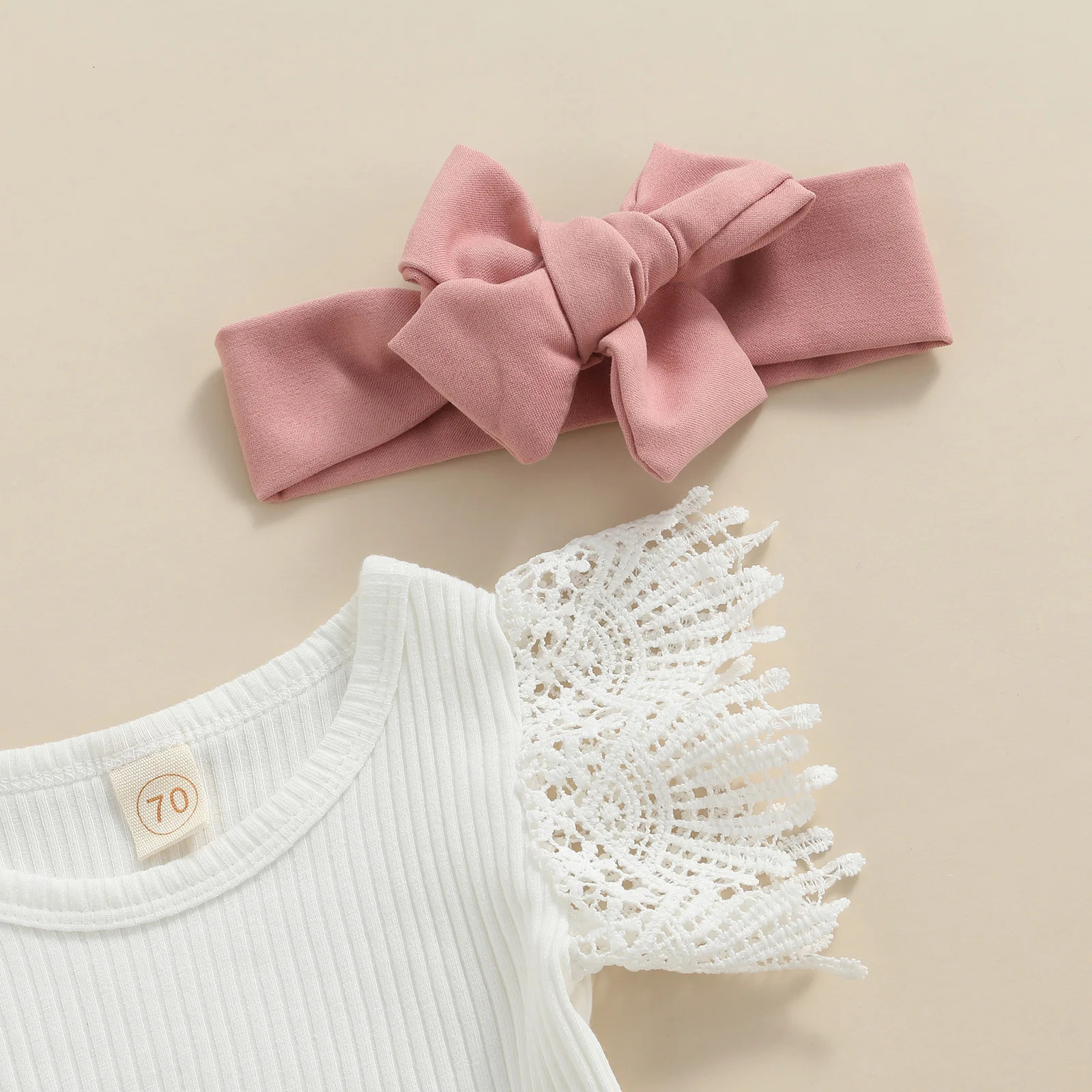 Citgeett Summer Infant Baby Girls Outfit Sets White Flying Sleeve Ribbed Romper Solid Suspender Skirt Headband Clothes 250528