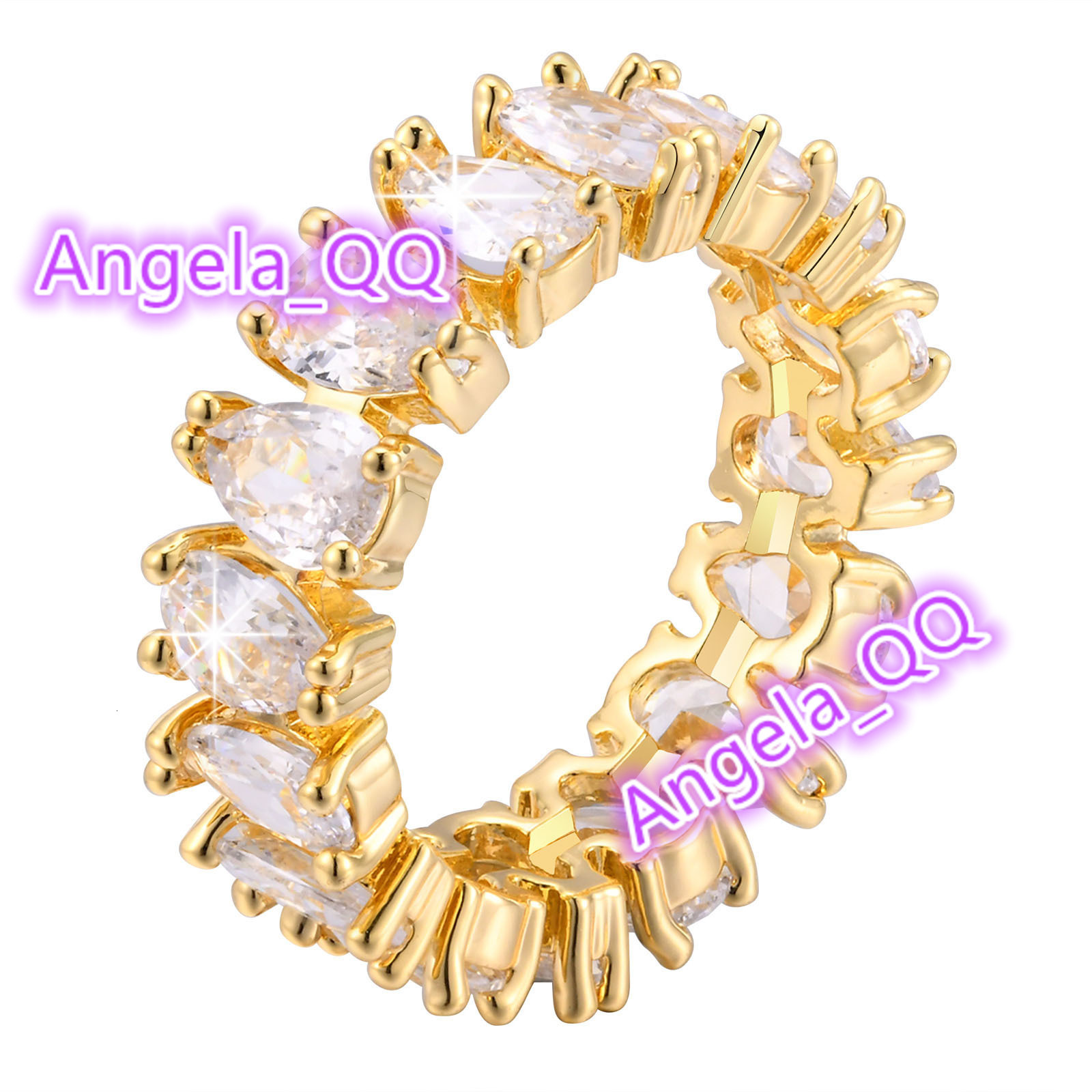Vnox Jewelry Fashion Rings Baguette Diamond Eternity Gemstone Rings for Women