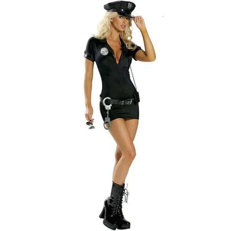 Policewoman Uniform Jumpsuit With Stockings Cap Cuffs Truncheon Halloween Costumes Club Costume Officer Sexy Suit