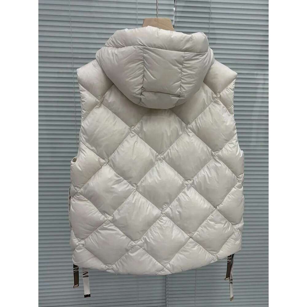 Schinteon Women 90% White Duck Down Vest with Hood Casual Sleeveless Jacket Simple Solid Color Fashionable Autumn Winter Top New