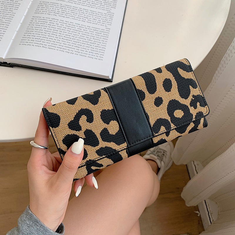 Free Shipping Designer Bag Female New Leopard Print Internet Celebrity Fashion Large Capacity Zero Folding Multi Card Position Long Wallet