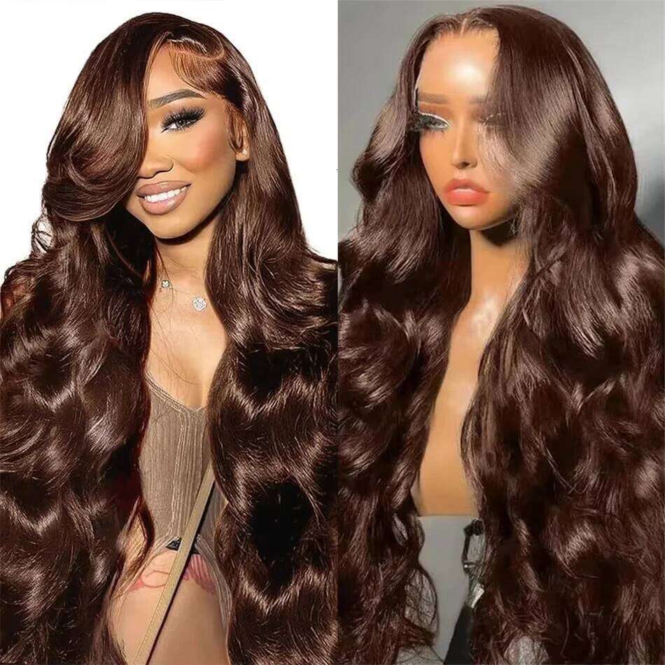 Chocolate Brown Body 13x4 13x6 Transparent Frontal 40 46 inches 200 Density Lace Front Human Hair Wigs