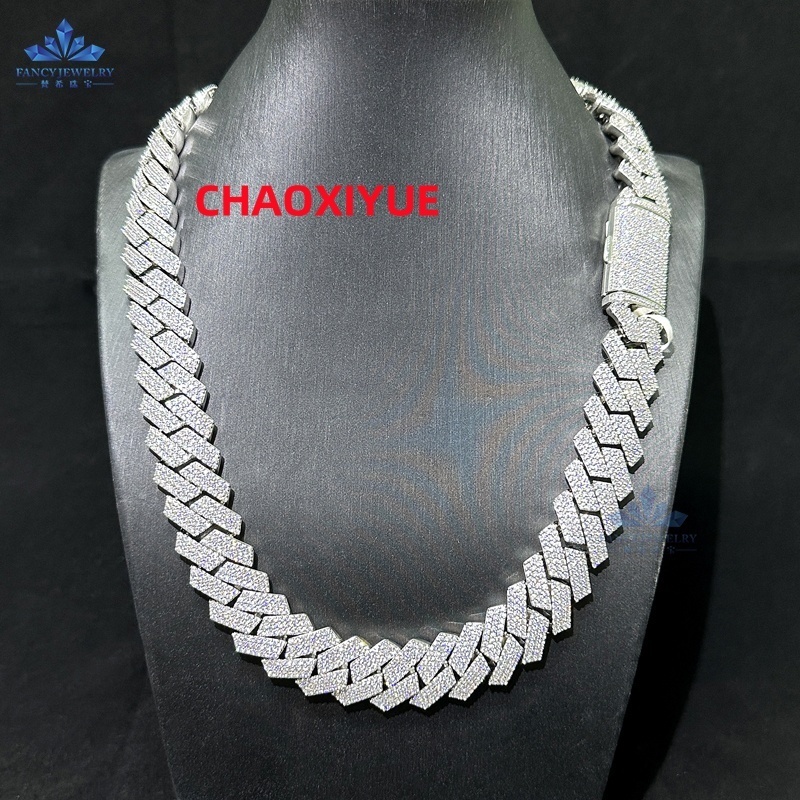 Hip Hop Jewelry 925 Sterling Silver Jewelry Cuban Moissanite Chain 15mm VVS Moissanite Cuban Chain Necklace for Men Women