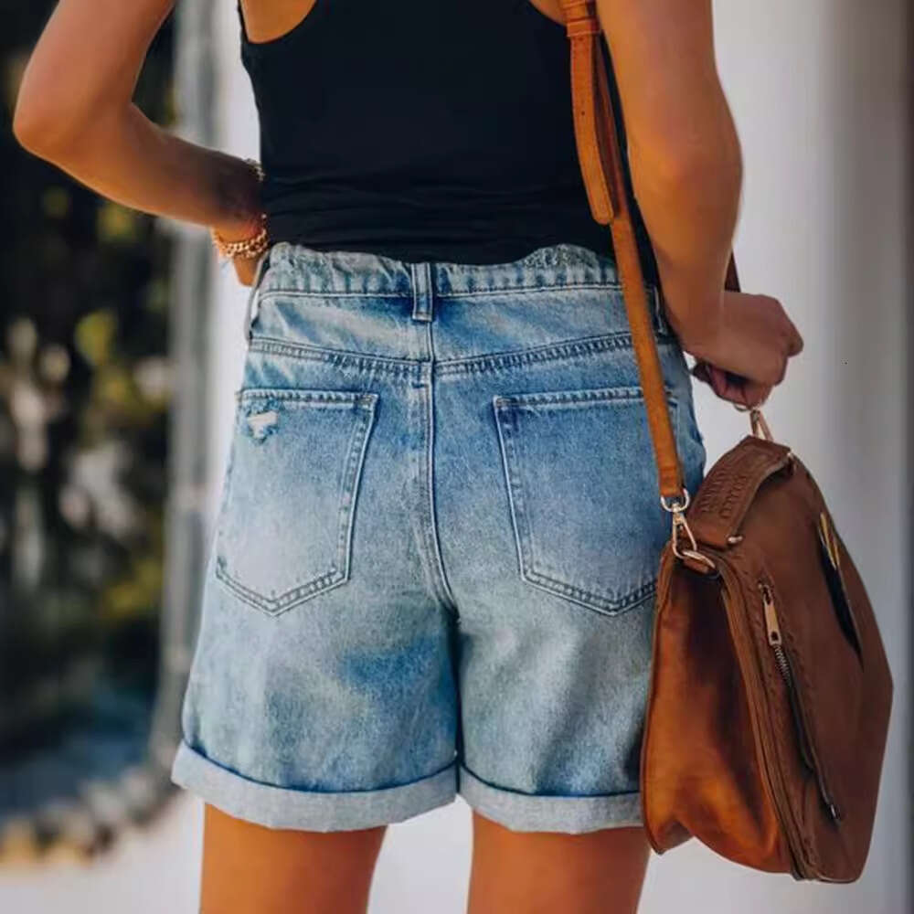 Shorts Women Denim Shorts Summer Fashion Street Style Rolled Hem Distressed Straight Leg Women S Denim Shorts Jean Shorts