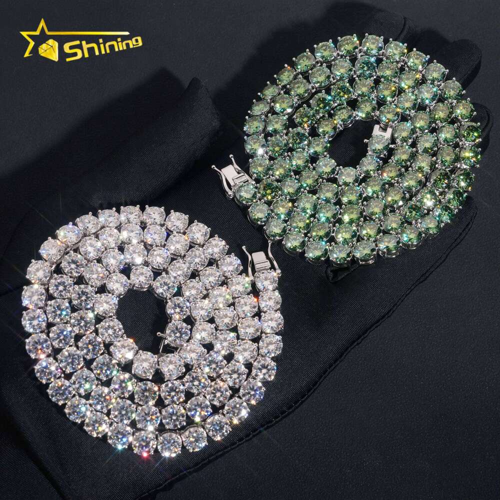 Ready to Ship 6.5mm Green Moissanite Necklace S Gold Plated Tennis Chain Fine Jewelry Wholesale Price