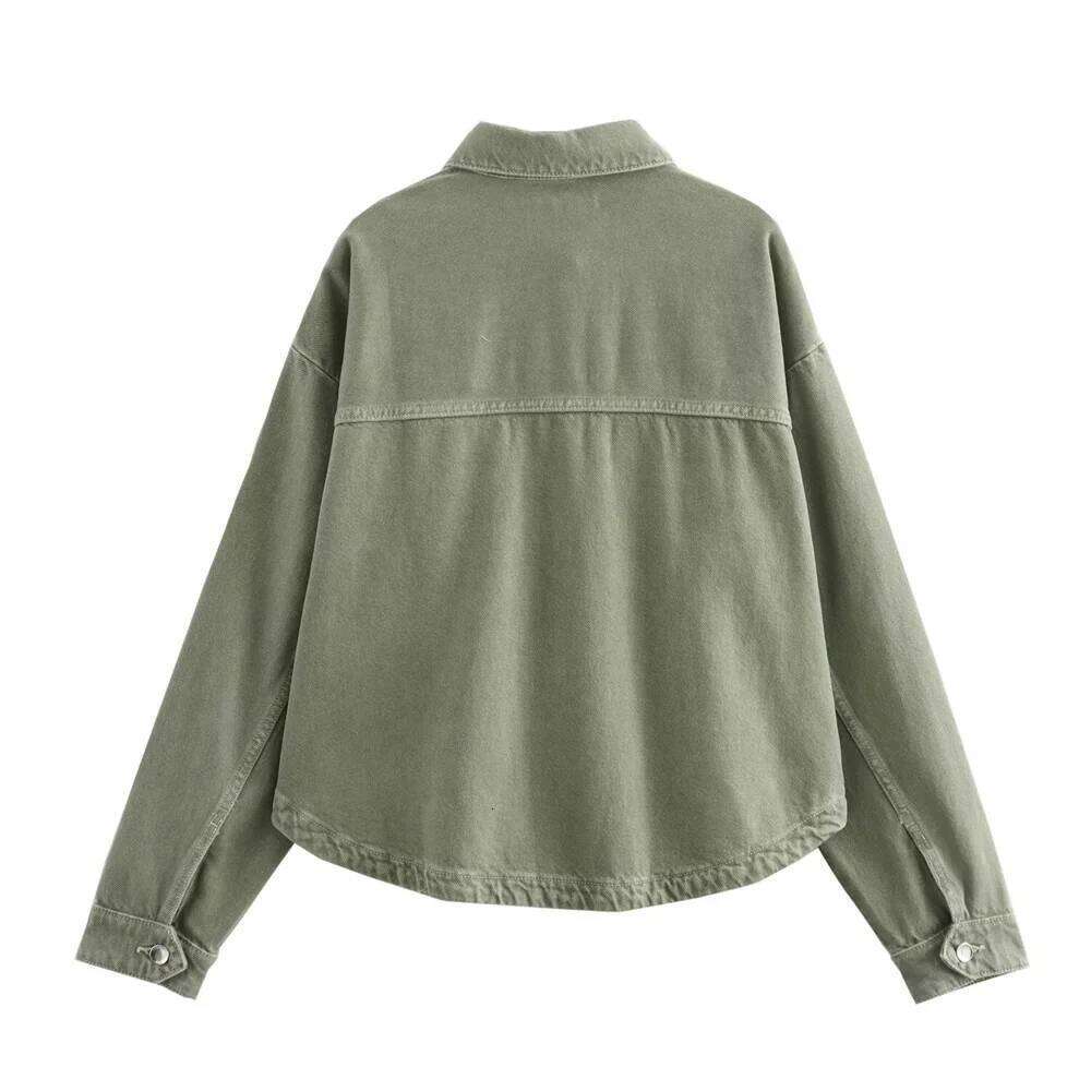 UNIZERA Summer New Women's Loose Casual Polo Collar Long Sleeve Patch Bag Decoration denim jacket