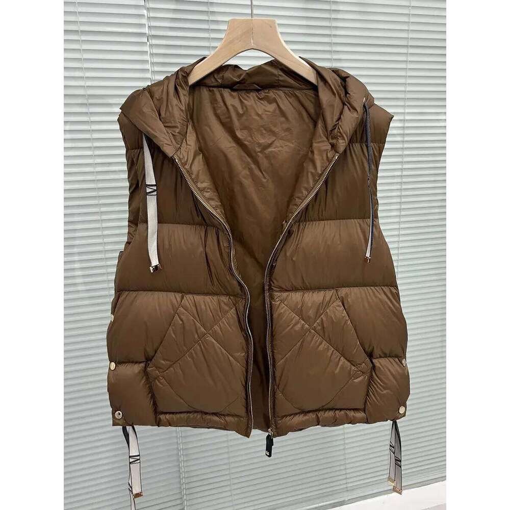 Schinteon Women 90% White Duck Down Vest with Hood Casual Sleeveless Jacket Simple Solid Color Fashionable Autumn Winter Top New