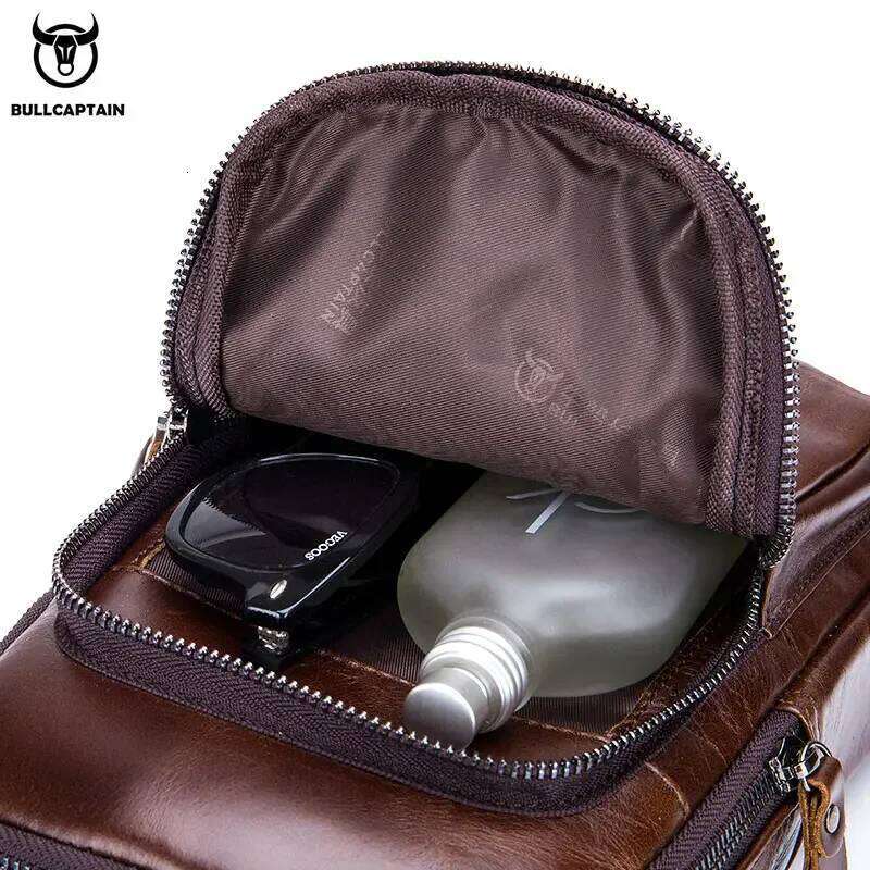 BULLCAPTAIN Men's Genuine Casual Crossbody Bags Leather Chest Bag For Men Fashion Excursion Bag's Can Hold 7.9 Inch Ipai