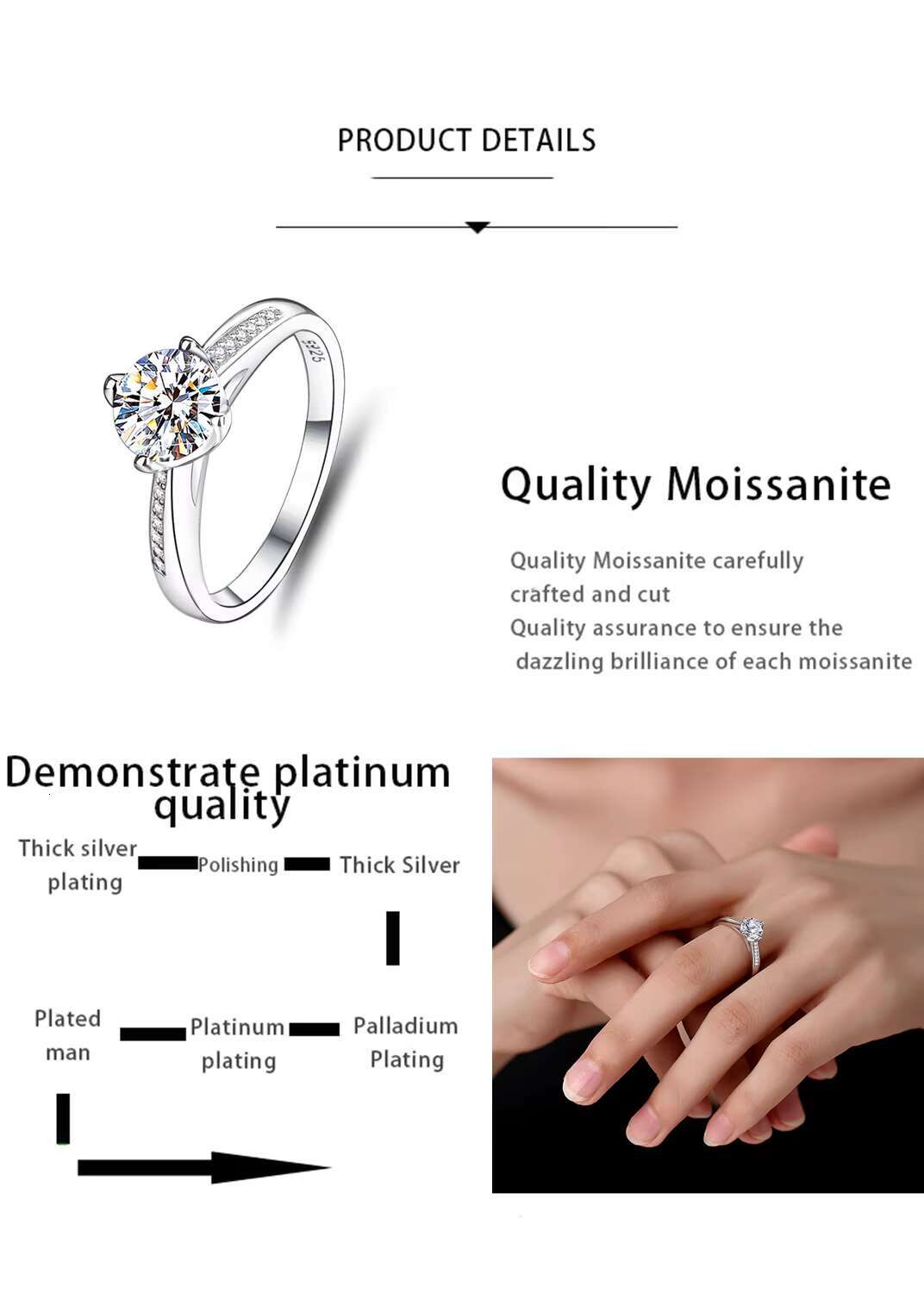 Factory Wholesale 1Carat Moissanite Ring Four Claw Temperament Womens Engagement Wedding Luxury Romantic Ring