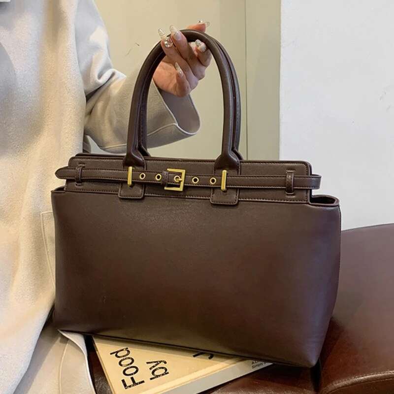 Large Size Women Top-handle Bags Retro Pure Color Big Capacity Shopping Totes 2025 Hot Sale Trendy Designer Handbags PU