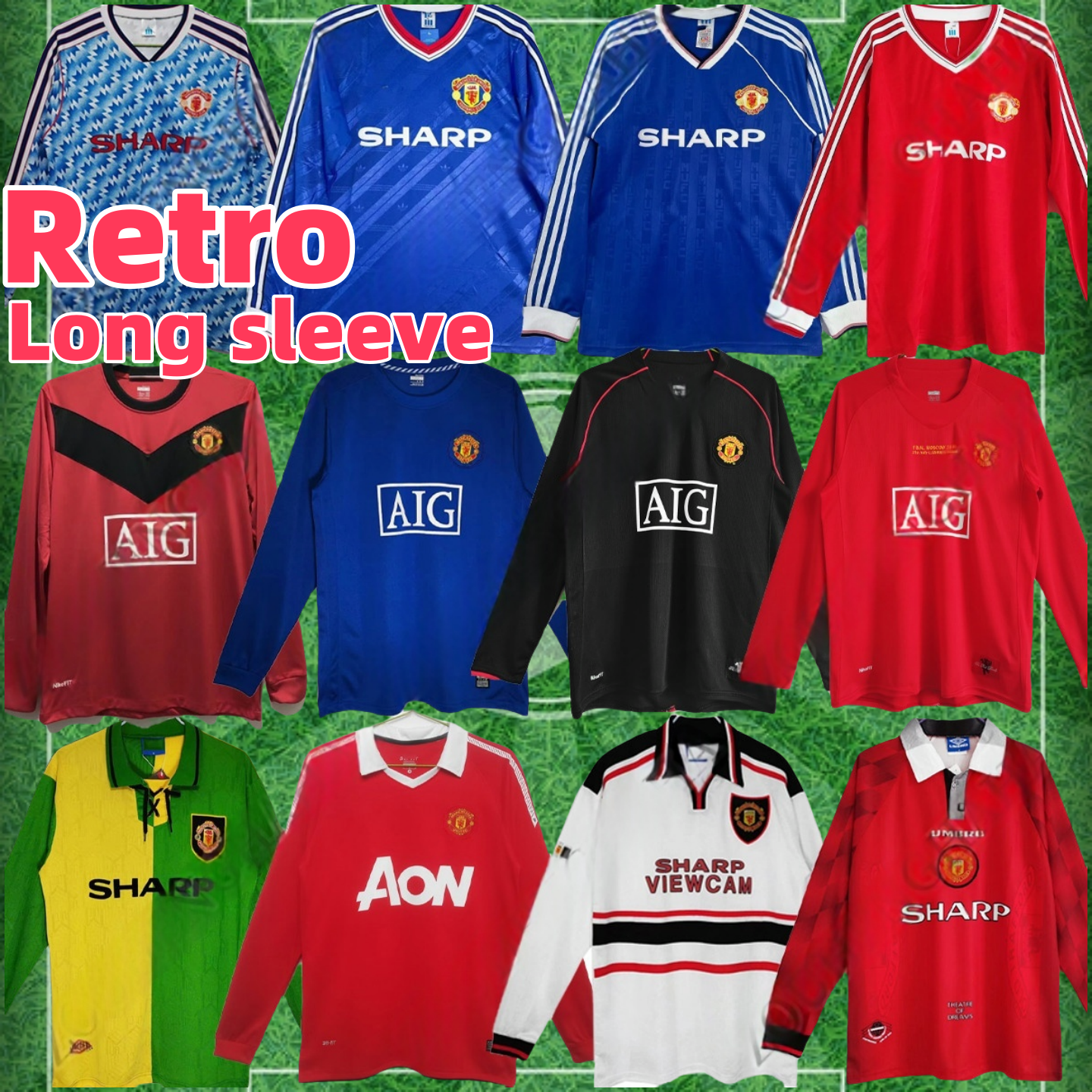 92 93 CANTONA GIGGS KEANE Mainoo Mens RETRO Long Sleeve United Soccer Jerseys 1998 1999 SOLSKJAER SCHOLES RONALDO FERDINAND ROONEY CHICHARITO 4567