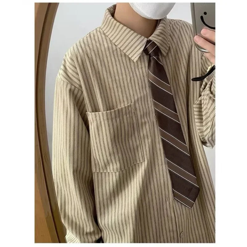 Loose Long Sleeve Striped Shirt Men Women Spring Autumn Casual Style Vintage Japanese Theme College Hong Kong Style Outerwear 250527