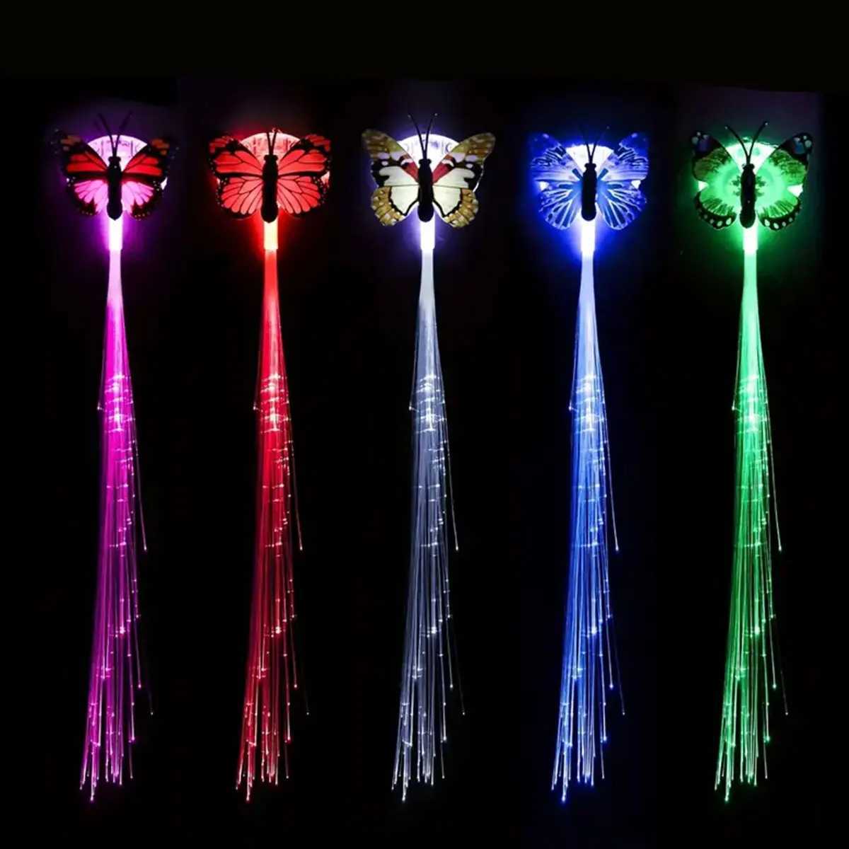5pcs LED Glow Butterfly Hair Clips LED Light Fiber Optic Hair Braid Barrettes Glow-In-The-Dark Fairy Braids for Parties Events W250528
