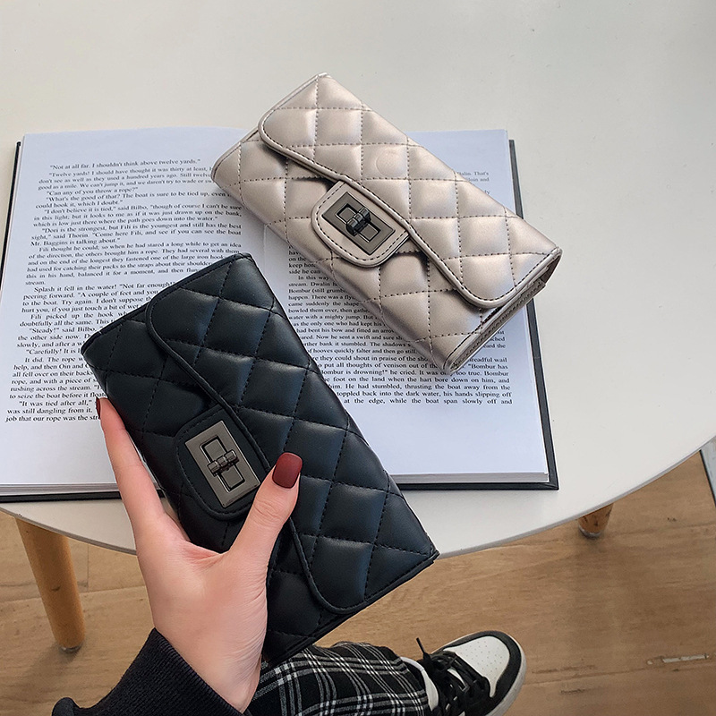 Free Shipping New Designer Women's Wallet Small Fragrance Style Fashionable Diamond Grid Soft Leather Long Handbag Zero Wallet Card Bag Mobile Ph