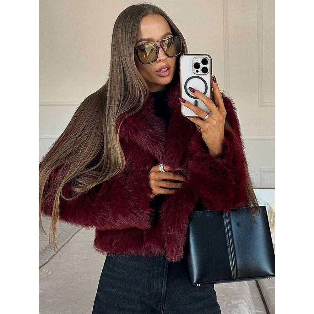 Bury Faux Fur Coat Vintage Long Sleeve Furry Warm Jackets Fashion Casual Women Coats 2024 Autumn High Street Lady Outerwear