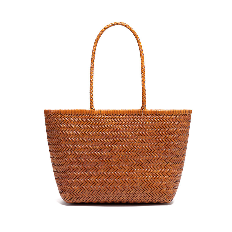 Cowhide Vegetable Basket Handbag Tote Women's Personality Handwoven Casual Vacation Style Shoulder Underarm Bag