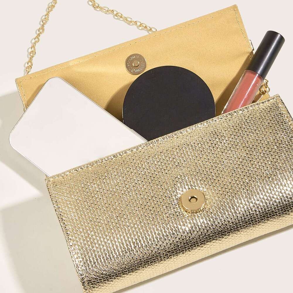 Evening Acrylic Chain Clutch Gold and Silver Two-tone Hard Shell Women's Bag