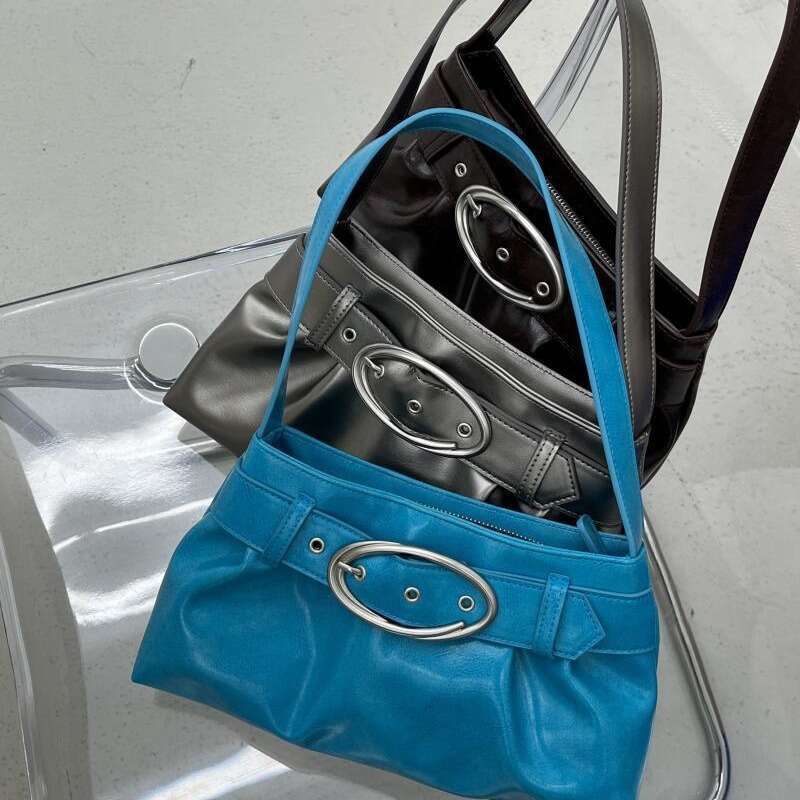 2025 Early Spring New Designer Brand Personality Pleated Leather Buckle Underarm Versatile Commuter Handbag Shoulder Bag
