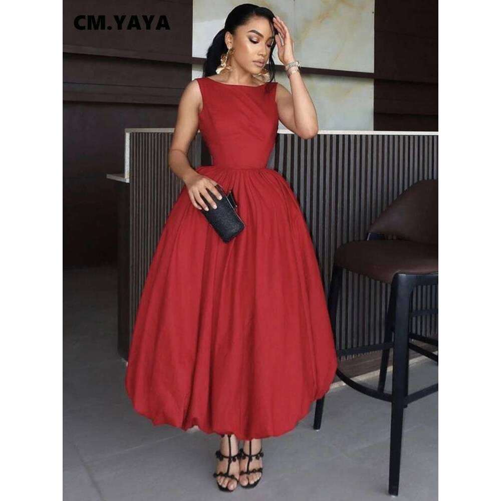 Women Sleeveless O-Neck Bubble Big Swing Long Maxi Dress 2025 Holiday Beach Evening Sexy Girl Party Dresses Vestidos