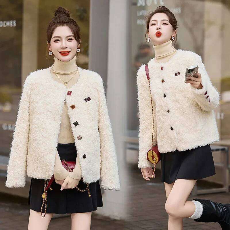 Short Lamb Jacket Women's Stylish Autumn Winter Thickened Leather And Fur Integrated Coat Fragrant Style Anti-Aging
