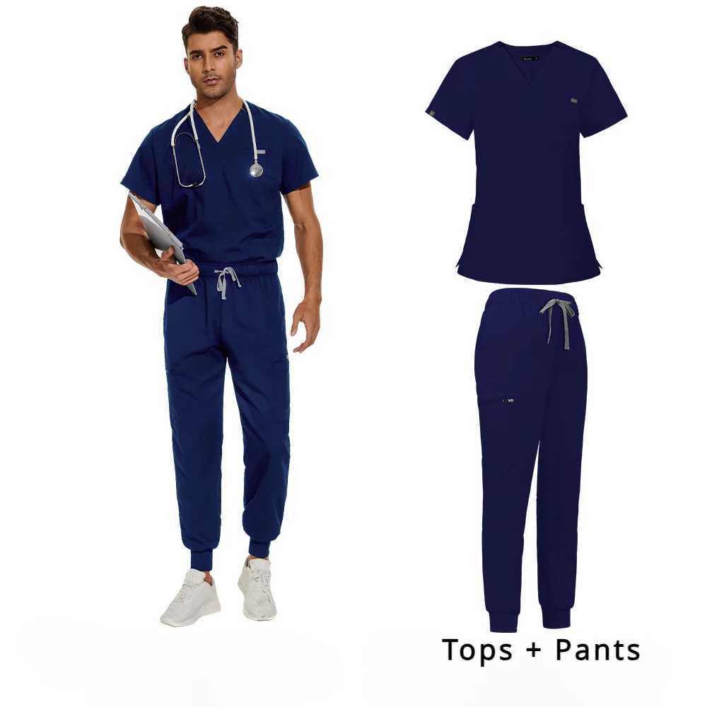 Mens Scrubs Medical Uniform Lab Set Male Clinic Hospital Doctor Overalls V-neck Fashion Scrub Pharmacy Nurse Clothes X250528