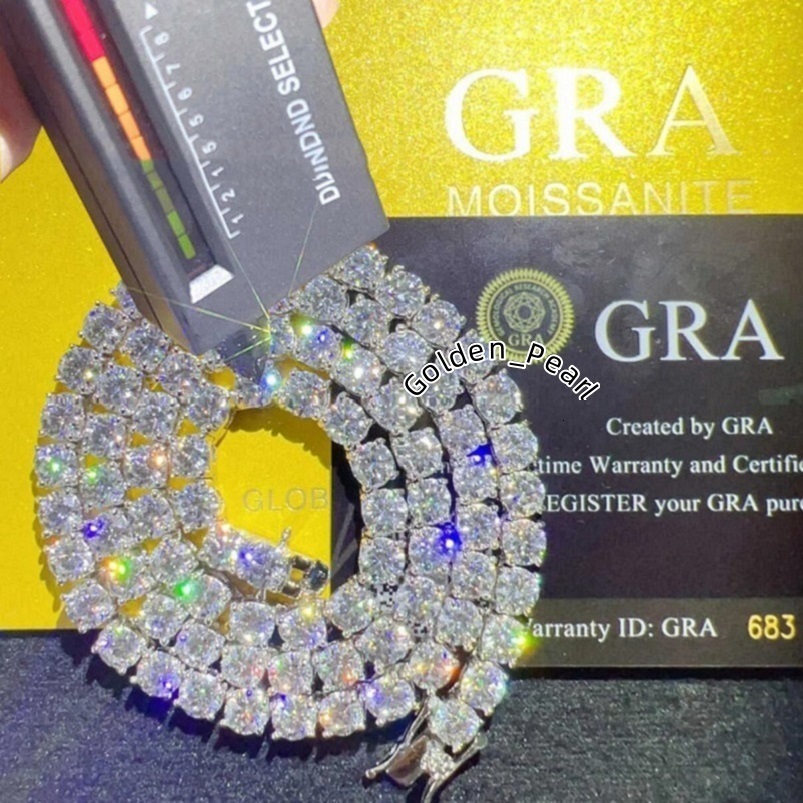 Diamond Mossanite Tennis Chain Mens Iced Out Gold Chains Necklaces Hip Hop Jewelry Moissanite Tennis Necklace