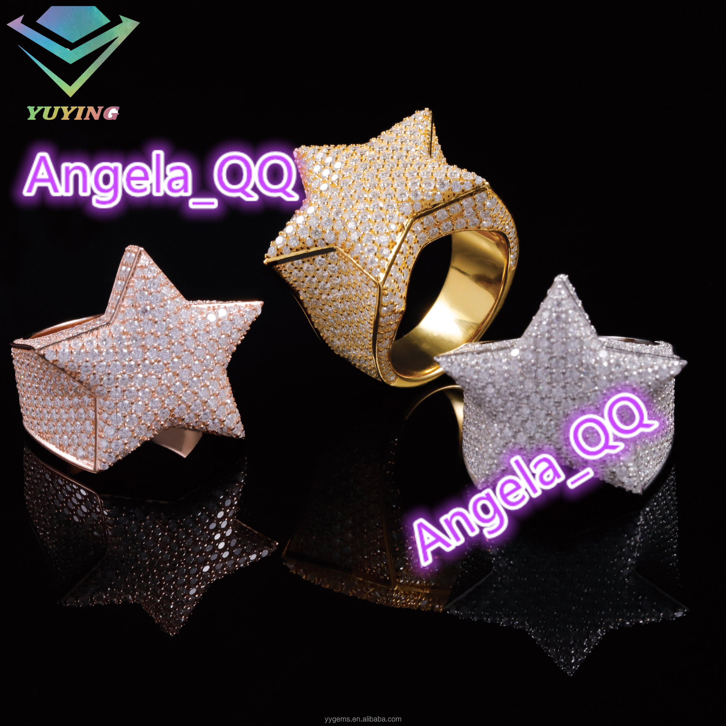 Hip Hop Moissanite Jewelry Full Diamond 18K Gold Plated S925 Silver Cross Star Ring VVS Diamond Iced Out Moissanite Men Ring