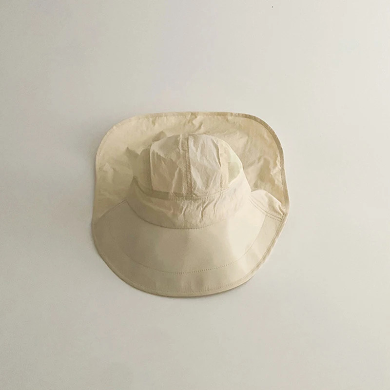 Solid Color Summer Sun Hat for Boy Girl Korean Big Brim Fisherman Cap s Quick Dry Mesh Anti UV Beach Cap with Neck Cover 250526