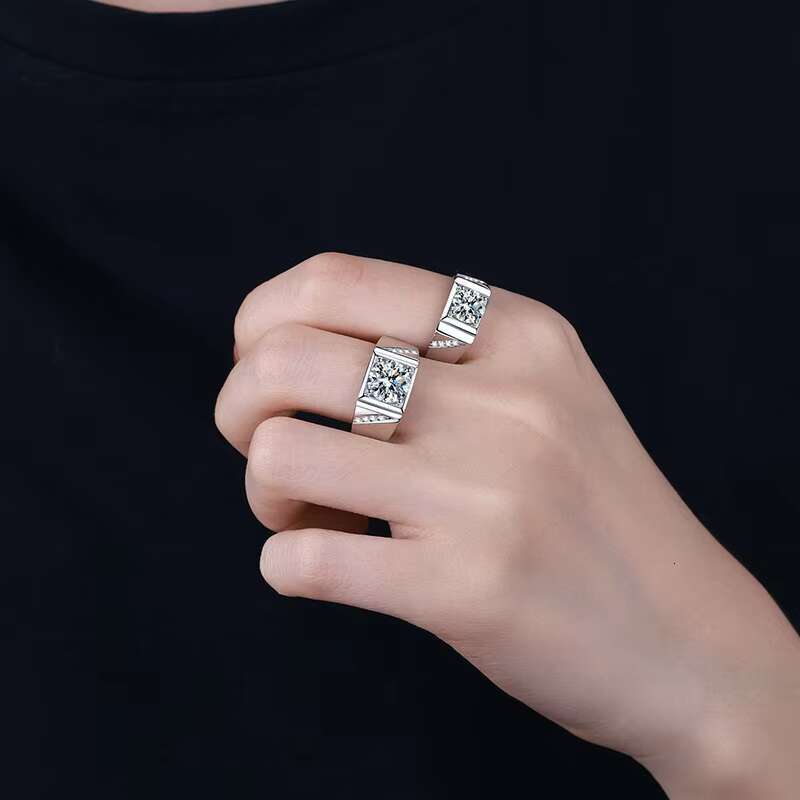 1ct Simple Design Silver Rings for Men 925 Moissanite Men Ring with DEF VVS1 with GRA Certificate Pass Diamond Tester
