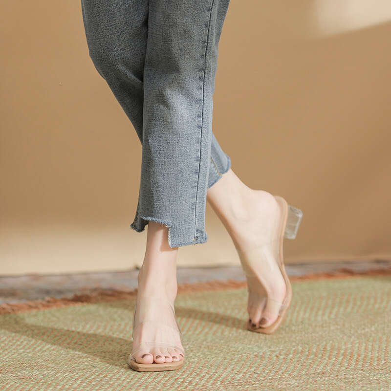 One-Strap Transparent Sandals for Women 2025 Summer New Fashion Internet Celebrity Fairy Style Crystal Chunky Heel High Heels